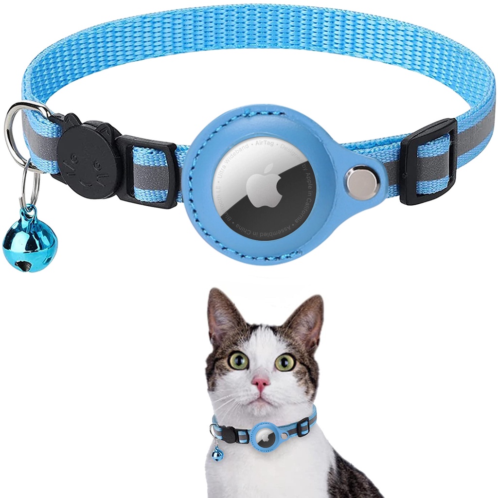ปลอกคอสุนัข แมว พร้อมแท็ก Apple Air ติดตาม สายคล้องคอป้องกันการสูญหาย ที่ยึดป้องกัน สําหรับ GPS ปลอกคอไนลอนสะท้อนแสง ปรับได้ สําหรับสุนัข แมว