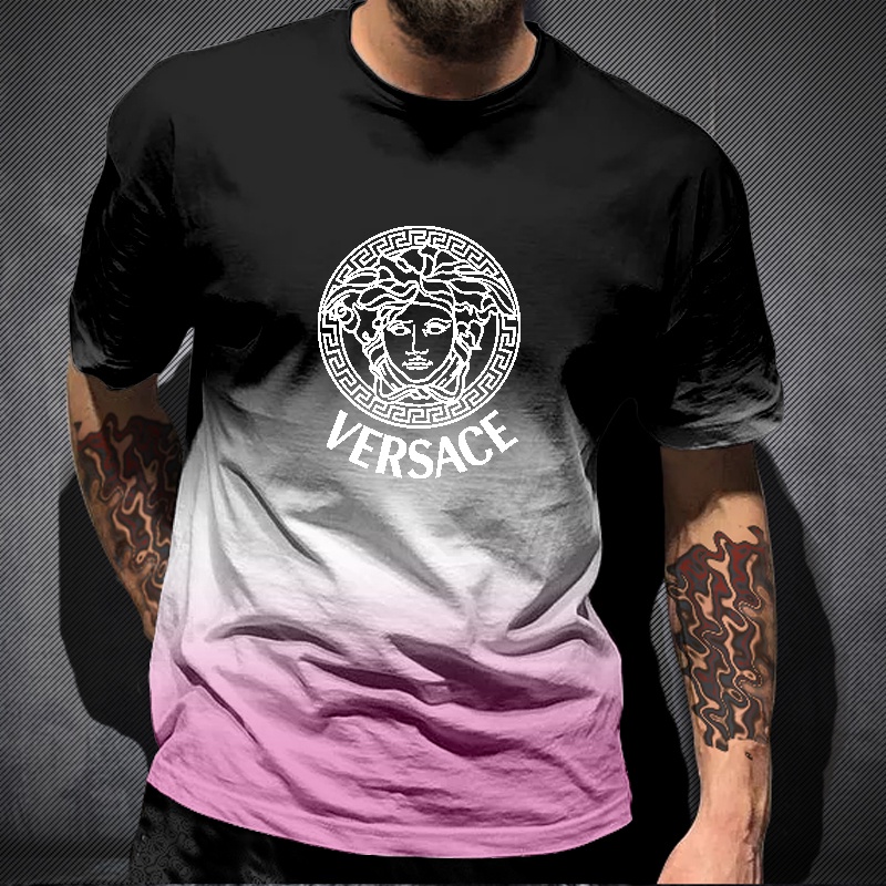 Versace เสื้อยืดแขนสั้น ทรงหลวม ไล่โทนสี แฟชั่นสําหรับผู้ชาย