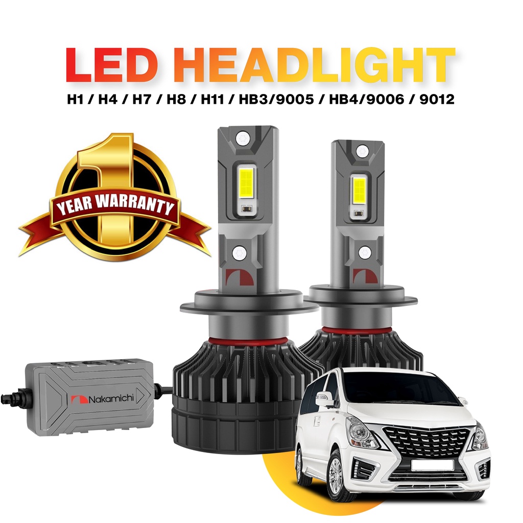 HYUNDAIStarex 2PCS Nakamichi LED ไฟหน้า Foglight H1 H7 4300K/6000K Hi/Lo Beam เปลี่ยน