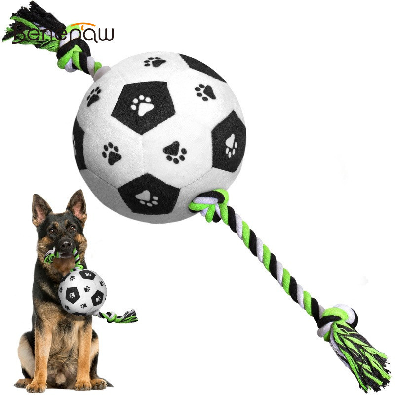 Benepaw Interactive สุนัขลูกฟุตบอลเชือกของเล่นพร้อมสายสําหรับการฝึกอบรมเล่น Tug of War ในร่มกลางแจ้งสนุกทนทานเชือกฝ้ายนุ่มสําหรับสุนัขขนาดกลางขนาดเล็กของขวัญในอุดมคติ