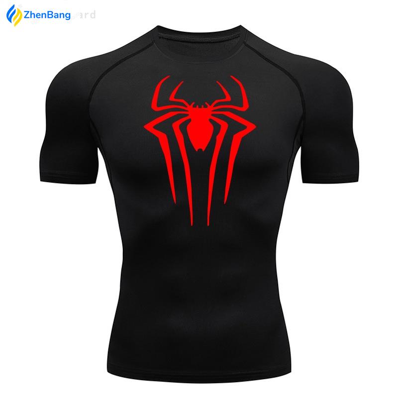 เสื้อยืดแขนสั้นลําลอง พิมพ์ลายสไปเดอร์แมน แบบแห้งเร็ว สีดํา เหมาะกับใส่เล่นกีฬา วิ่ง แฟชั่นฤดูร้อน สําหรับผู้ชาย