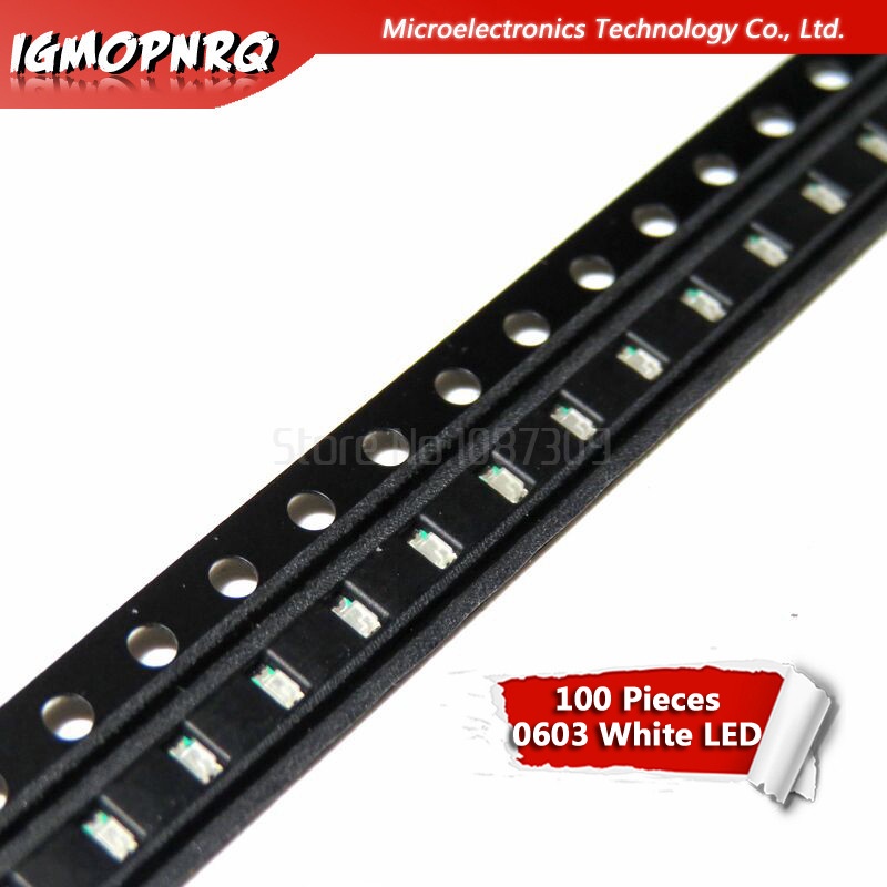 100 ชิ้นสีขาว 0603 ไฟไดโอด LED SMD