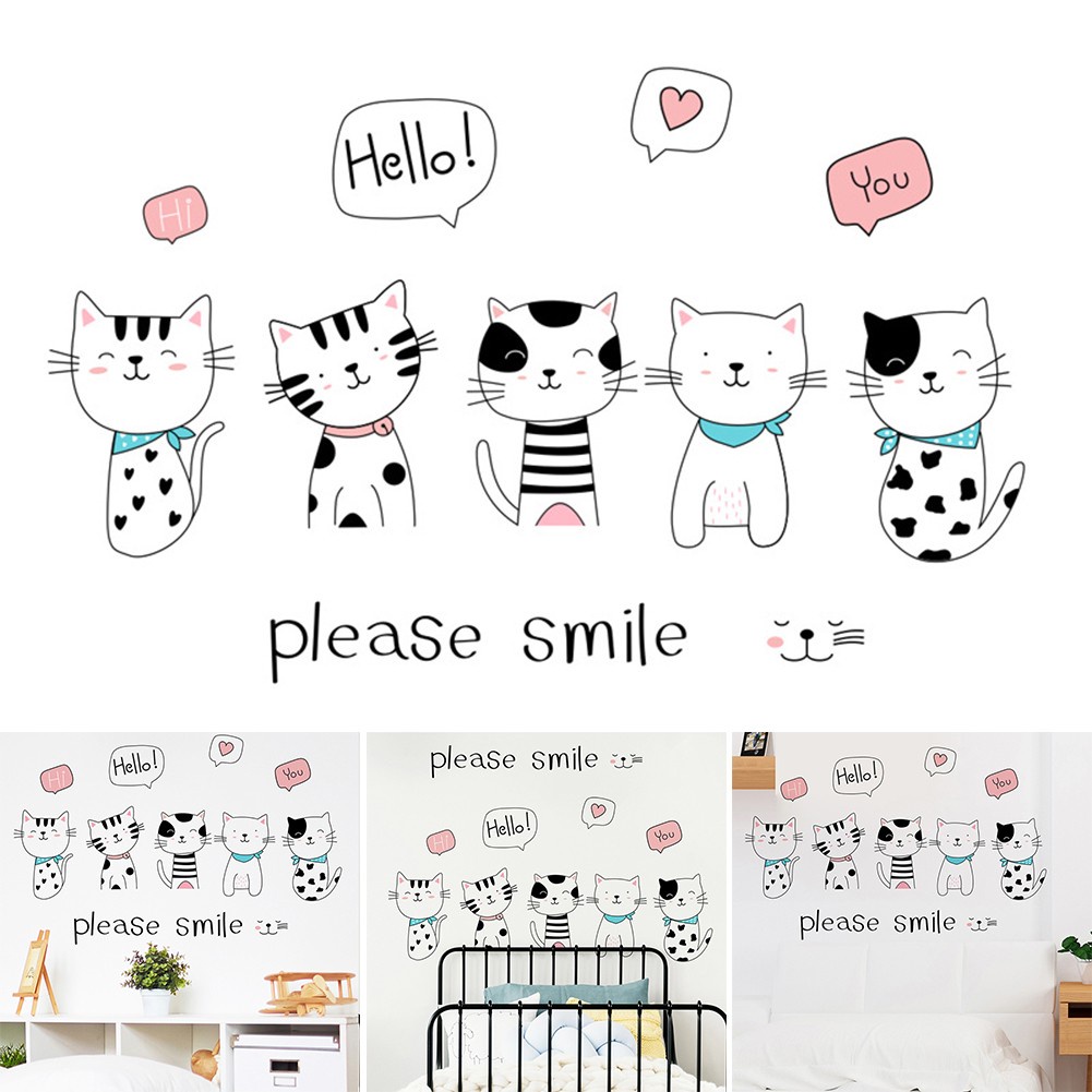 [LVDN] สติกเกอร์ไวนิล ลายการ์ตูนแมว แบบลอกออกได้ สําหรับติดตกแต่งผนังบ้าน ห้องนอน