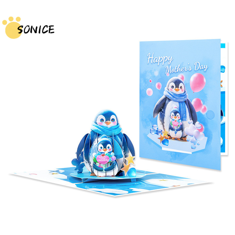 Penguin Happy Mothers Day Card 3D Mothers Day Pop Up Card Penguin 3D Pop Up Mothers Day Card Mothers