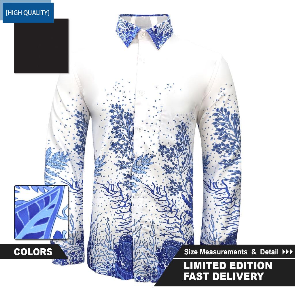 (Regular) ผ้าบาติก แขนยาว สีขาว สไตล์มาเลเซีย สําหรับผู้ชาย