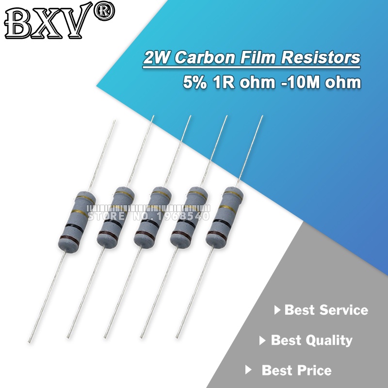 20PCS 2W ตัวต้านทานฟิล์มคาร์บอน 5% 0.1R-10R 0.1R 1R 1.2R 2.2R 4.7R 5.1R 6.2R 7.5R 10R ความต้านทานแหว