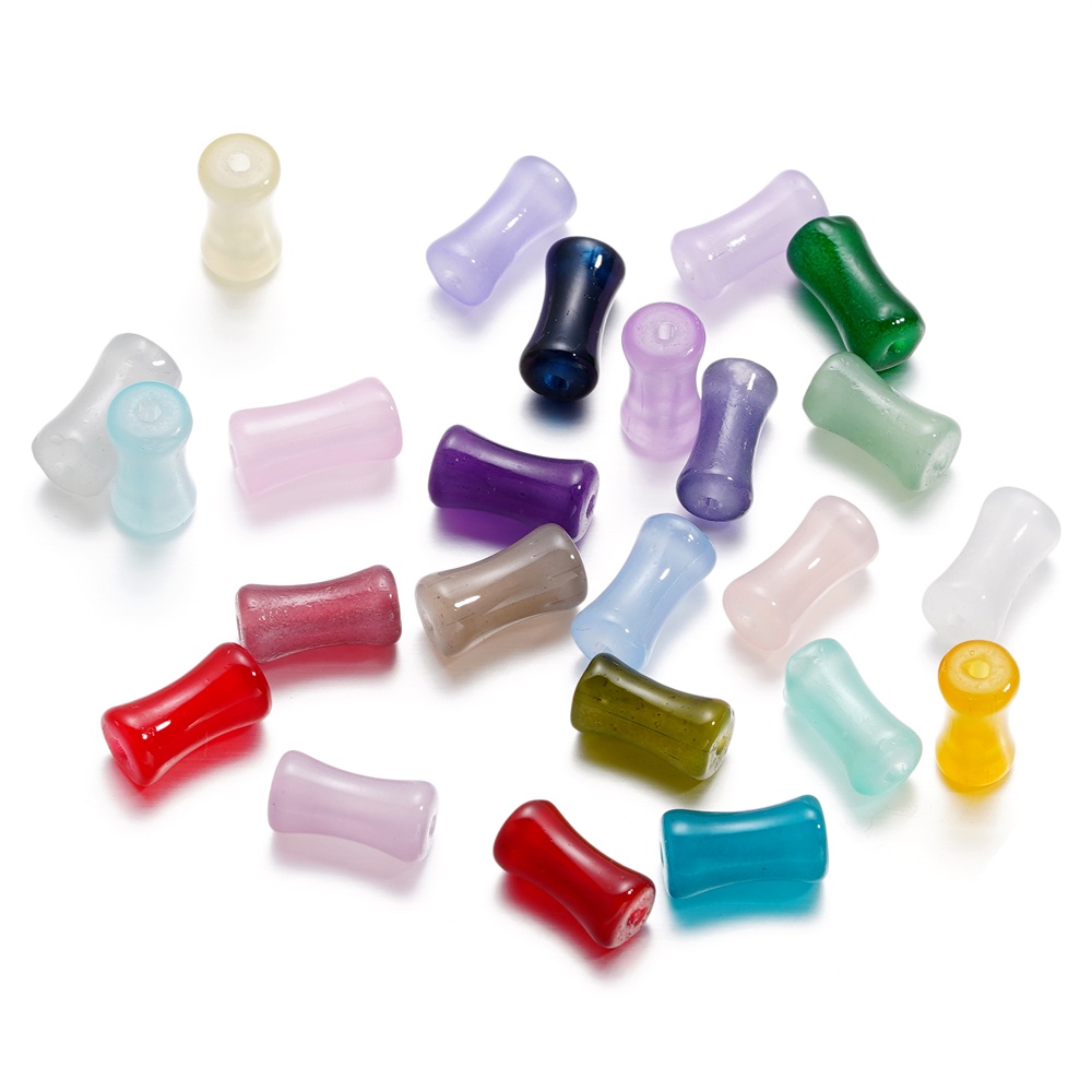 ลูกปัดแก้วหยกเทียม ลูกปัดแก้วไม้ไผ่30ชิ้น 6.5×11.5มม.สำหรับDIYสร้อยคอ สร้อยข้อมือ จี้แฟชั่น