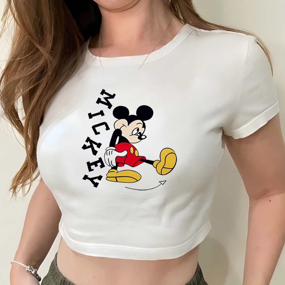 เสื้อครอปท็อป ลายมิกกี้เมาส์ แฟชั่นวินเทจ สไตล์เกาหลี ฮาราจูกุ วินเทจ สําหรับผู้หญิง y2k