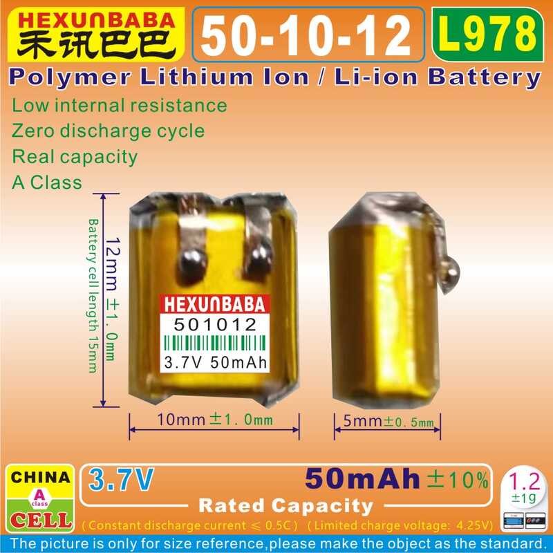 10Pcs [L978] 3.7V 50Mah 501012 ลิเธียมไอออนแบตเตอรี่ลิเธียมไอออนสำหรับหูคู่
