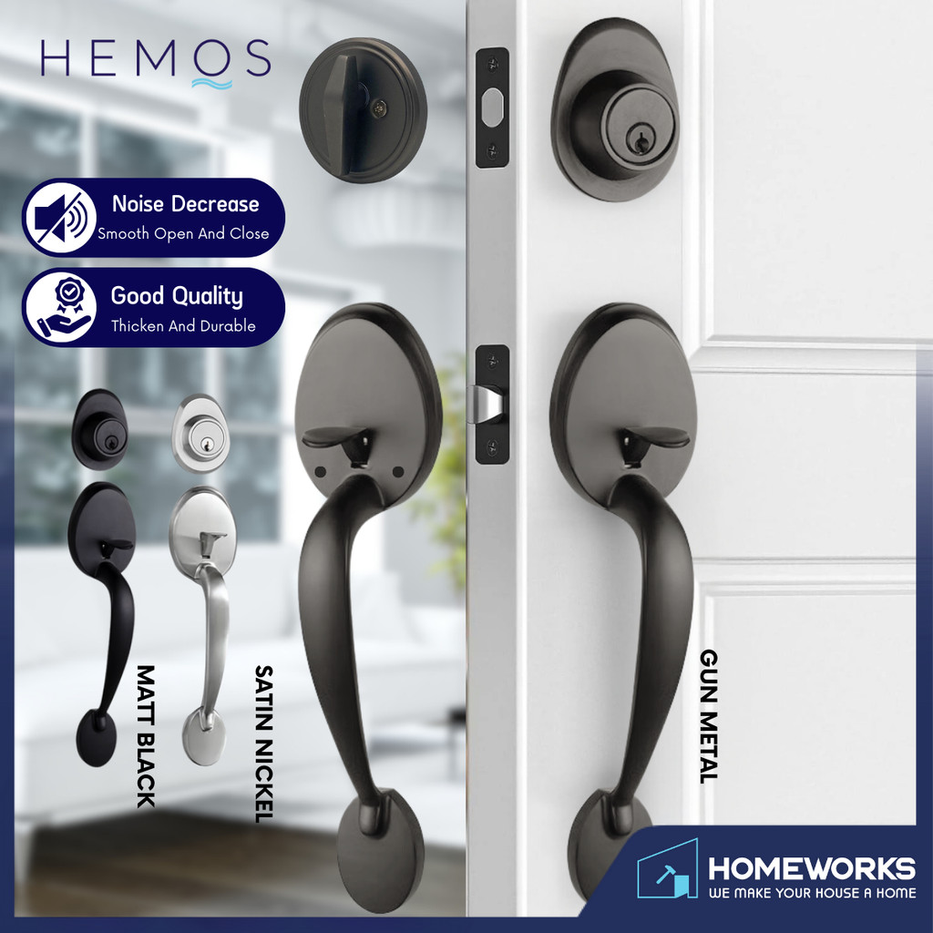 HEMOS 60-70 มม.ประตูคู่ HANDLESET ล็อค TOMBOL PINTU DEPAN HM-513-MS,MB,MG