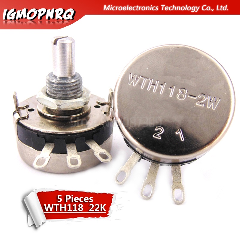 5PCS WTH118 2W 1A Potentiometer 22k โอห์ม WTH118-2W รอบเพลาคาร์บอนโรตารี Taper Potentiometer
