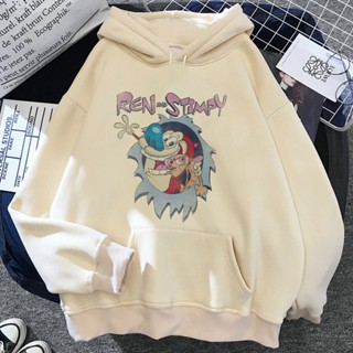 เสื้อกันหนาว เสื้อวอร์ม มีฮู้ด ลายการ์ตูนอนิเมะ Ren And Stimpy สไตล์วินเทจ สําหรับผู้หญิง