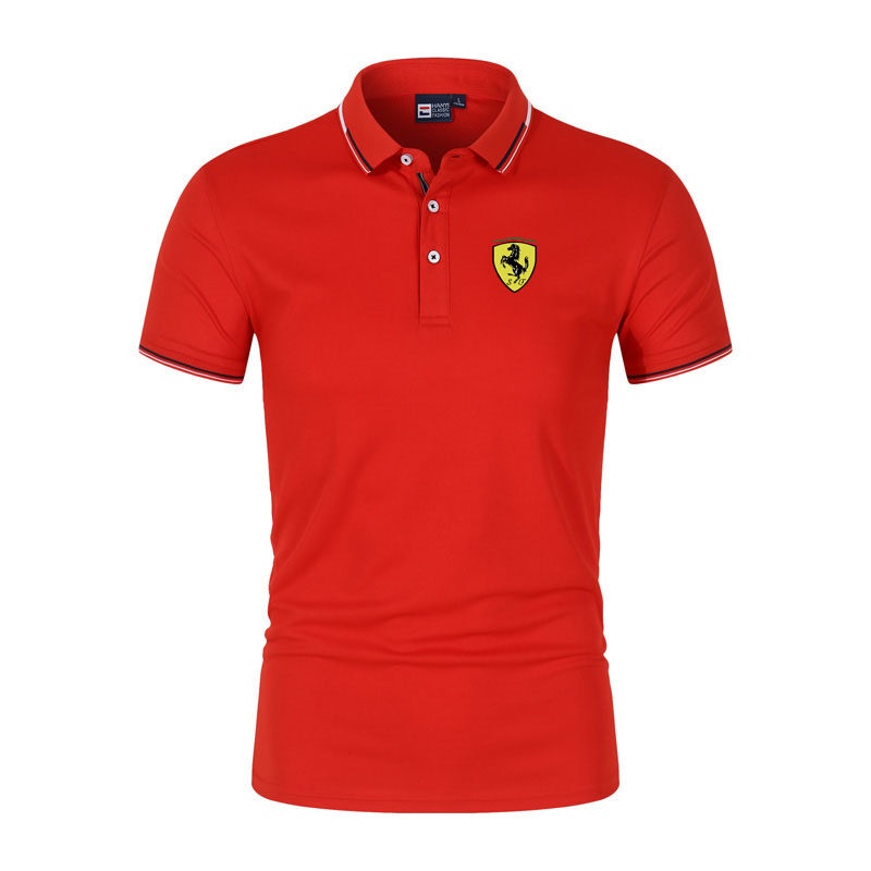 เสื้อโปโลแขนสั้นลําลอง ลาย Ferrari คุณภาพสูง สไตล์นักธุรกิจ สําหรับผู้ชาย 2023