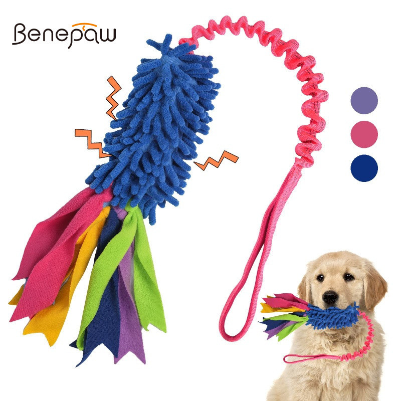 Benepaw Chenille สุนัข Tug ของเล่น Squeaker สําหรับทุกสายพันธุ์เหมาะสําหรับการฝึกอบรมความคล่องตัวสนุกเล่นปลอดภัยทนทานปีนผาเกรดวงยืดหยุ่นสําหรับการเคี้ยวฟันสั่นทําความสะอาด