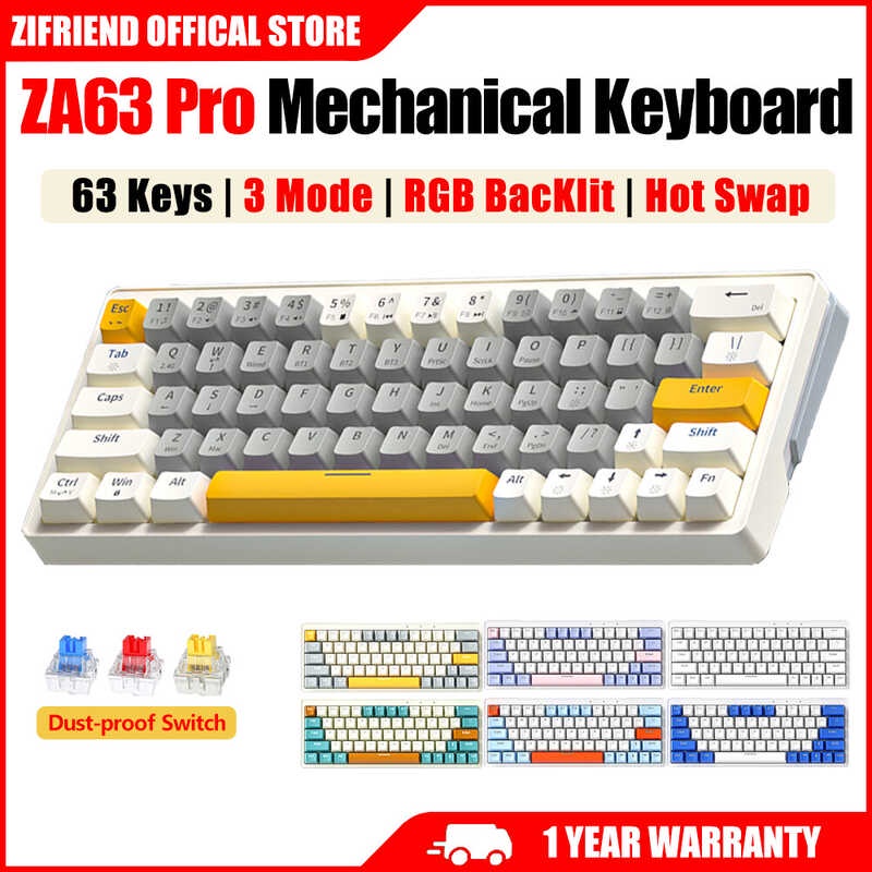 ZIFRIEND Za63โปร63คีย์คีย์บอร์ดแบบกลไกแบบมีสายและไร้สาย3ร