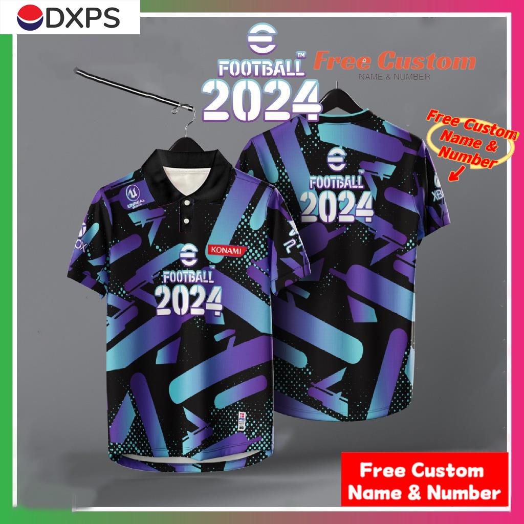 EFOOTBALL 2024 FULL SUBLIMATION JERSEY [ฟรี CUSTOM NAME] ออกแบบใหม่ RETRO COLLAR VIRAL Tshirt Lelaki