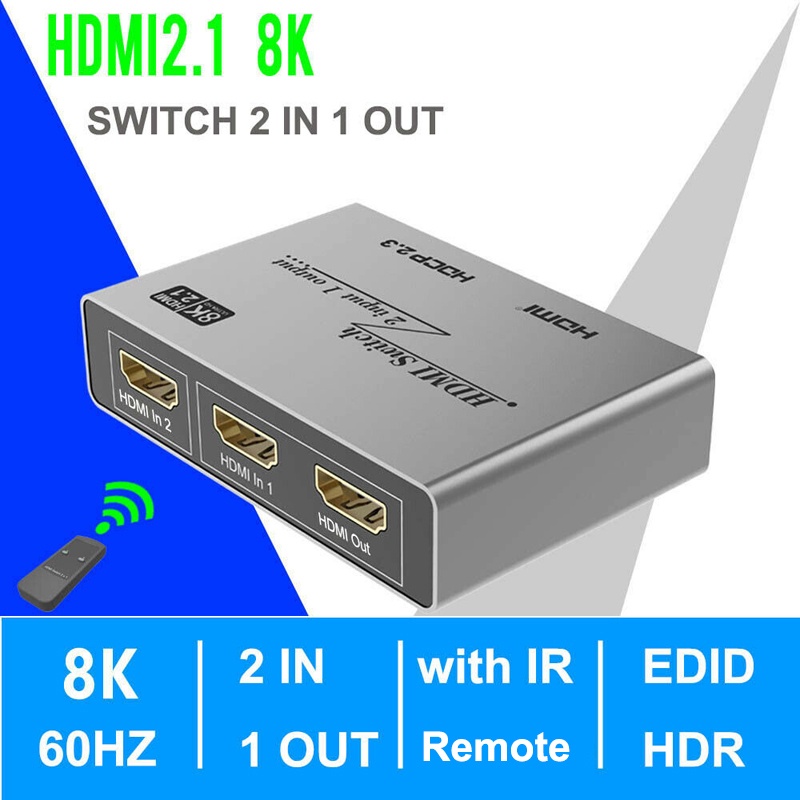 8k 60hz HDMI Switch 4K 120Hz 2x1 Switcher 2 In 1 Out สําหรับ PS4 PS5 แล ็ ปท ็ อป PC TV Monitor 4K Bi-Direction Switch 1x2 HDMI Splitter