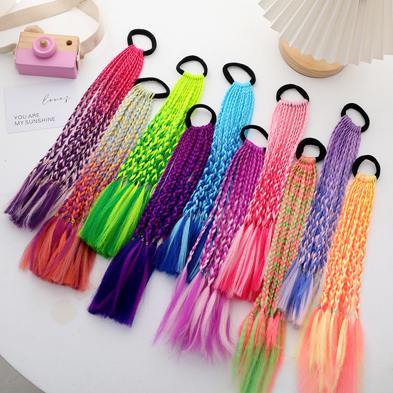 1 ชิ้น ใหม่ น่ารัก เด็กผู้หญิง ถักเปีย วิกผม ที่มีสีสัน ยางรัดผม เครื่องประดับผม
