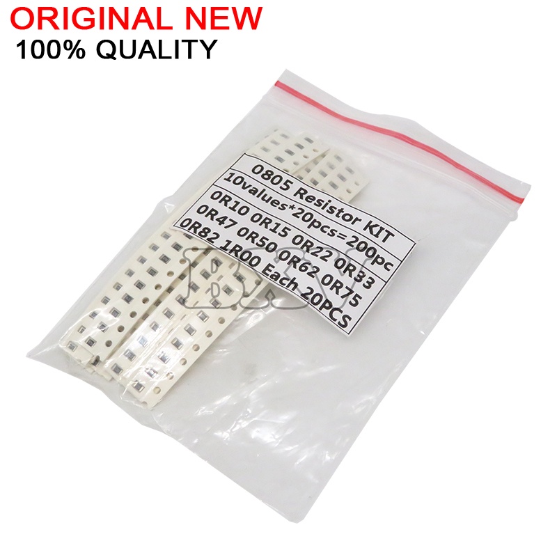 ชุดตัวต้านทาน SMD 0805 1% 10 ค่า X20 ชิ้น =200 ชิ้น 1R00 R820 R750 R620 R500 R470 R330 R220 R150 R10