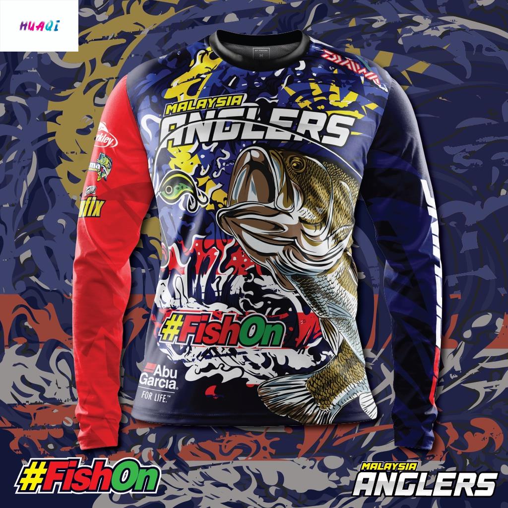Malaysia ANGLERS เสื้อกีฬาแขนยาว คอกลม โอเวอร์ไซซ์ ลายปลา แฟชั่นฤดูร้อน สําหรับผู้ชาย 2024