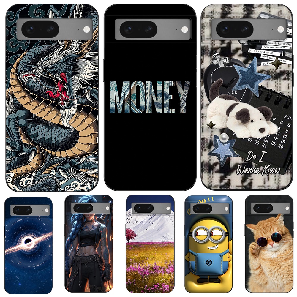 สําหรับ Google Pixel 7 สําหรับ Google Pixel 7 Pro Soft Case เคส tpu สีดํา สัตว์ Dragon Cat