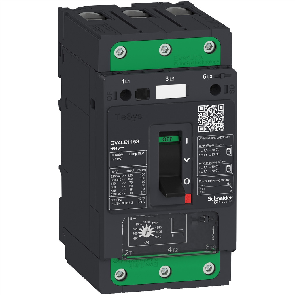 SZ GV4LE12N เซอร์กิตเบรกเกอร์มอเตอร์, TeSys GV4, 3P, 12.5 A, Icu 50 kA, แม่เหล็ก, ขั้ว EverLink