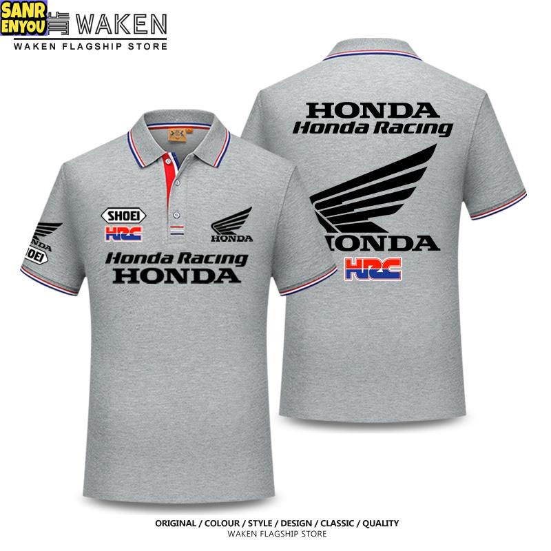 (sanrenyou) Bozia เสื้อโปโลแขนสั้นลําลอง คอปก ลายทีมแข่งรถ HONDA HONDA ปีกสีทอง สไตล์นักธุรกิจ สําหรับผู้ชาย และผู้หญิง
