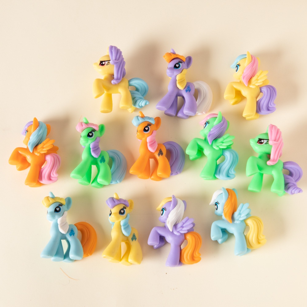 โมเดลฟิกเกอร์ My Little Pony สีเขียว สีม่วง ของเล่นสําหรับเด็ก จํานวน 12 ชิ้น ต่อชุด