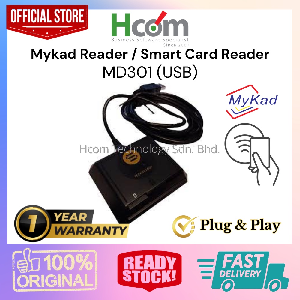 Mykad Reader / Smart Card Reader MD301 (USB) Plug & Play for Member Card, POS, Data Collection, Acce
