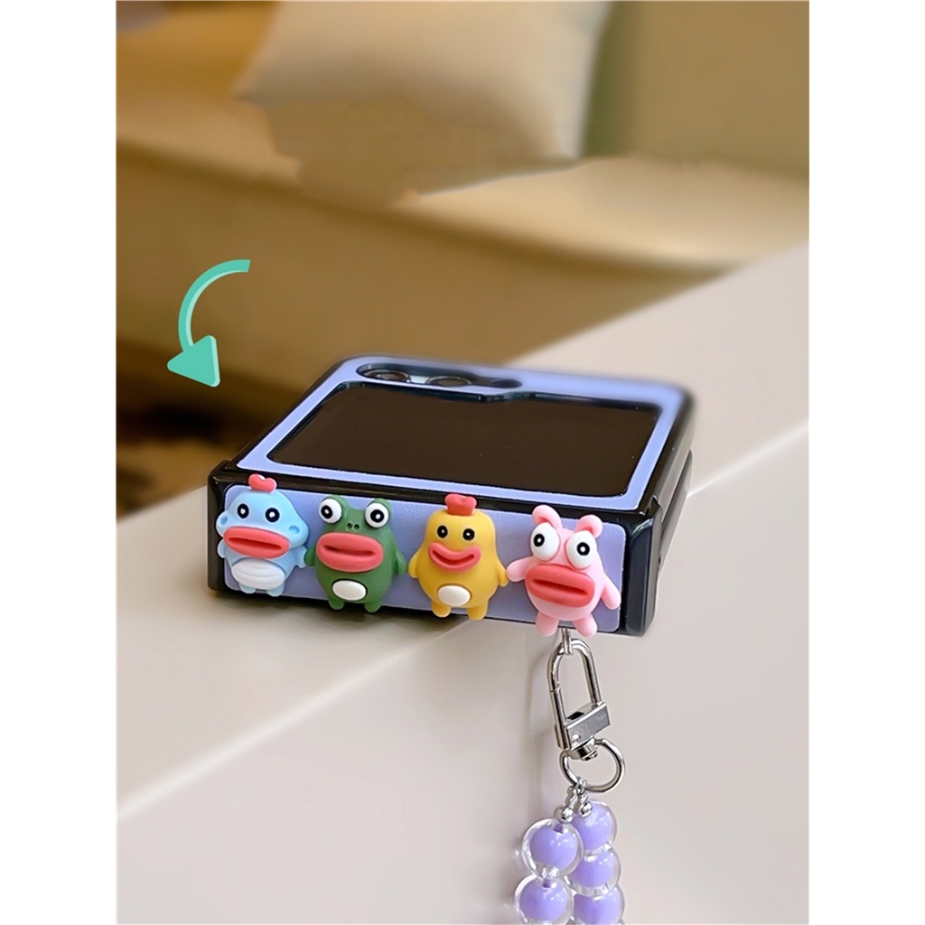 ตลกเกาหลีน่ารักการ์ตูนสัตว์สีม่วงกรณีที่เรียบง่ายด้วยลูกปัดโซ่สําหรับ Galaxy Z Flip 5 6 Flip6 Zflip6 Z Flip5 Flip5 Zflip5 แบบพกพา