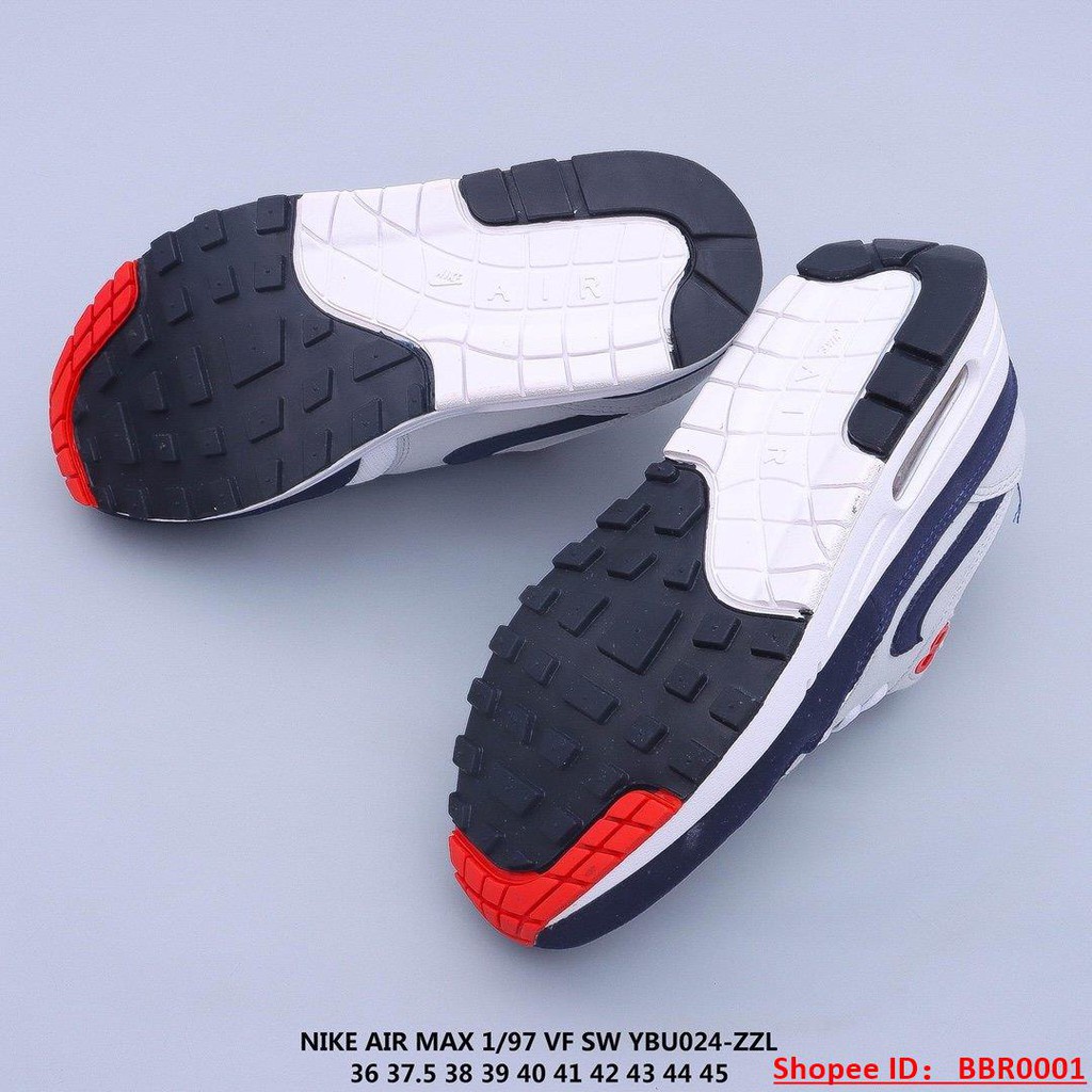 กีฬา Nike AIR MAX 1/97 VF SW สีเทา สีขาว สีดำ สีแดง OHi1 รองเท้า Hot sales