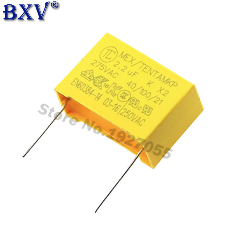 ตัวเก็บประจุฟิล์มโพลีโพรพีลีน X2 27.5 มม. 275VAC 275V 1uF 1.2uF 1.5uF 2uF 2.2uF 3.3uF 5 ชิ้น