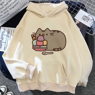 Pusheen เสื้อกันหนาว เสื้อฮู้ดดี้ สไตล์วินเทจ ฮาราจูกุ ญี่ปุ่น ฤดูหนาว สําหรับผู้หญิง