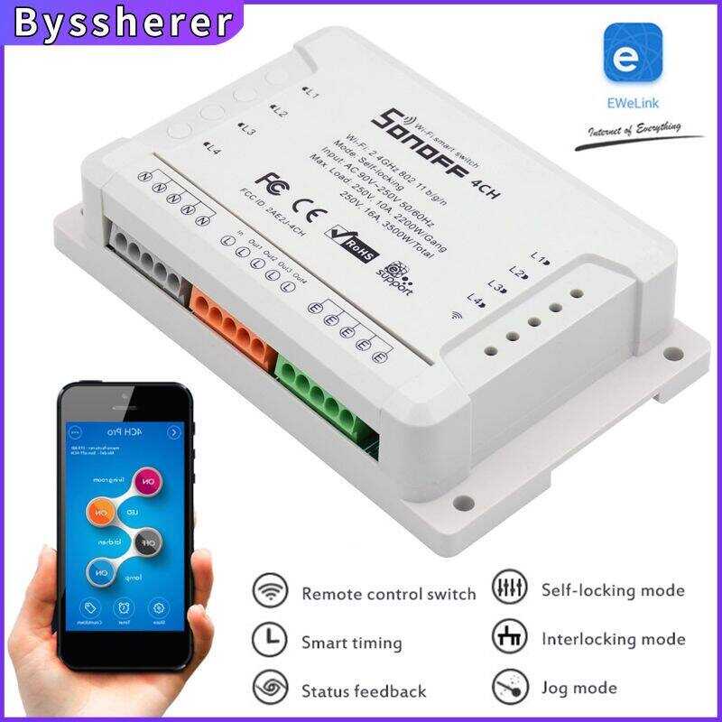 Byssherer Sonoff 4Ch R3 สมาร์ทสวิทช์itead 4 ช่องการติดตั้งรางdin Wifi