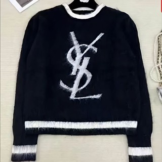 ใหม่ เสื้อกันหนาว ผ้าถัก ทรงหลวม แบบสวมหัว แฟชั่น YSL 2023