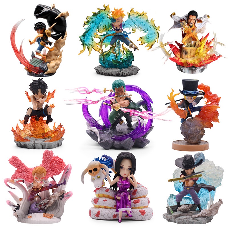 Q รูปแบบอะนิเมะ ONE PIECE ของเล่น Luffy Boa Han Doflamingo Mihawk Sabo Marco Kizaru Zoro Action Figu