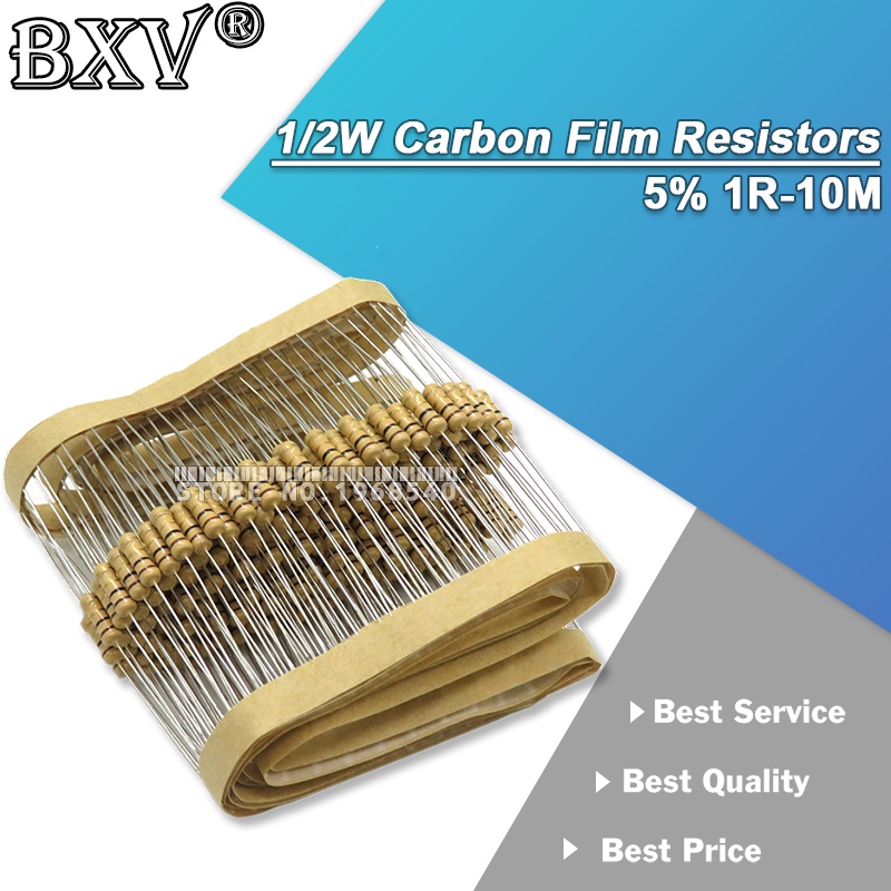 ตัวต้านทานฟิล์มคาร์บอน 1/2W 5% 0.1R-10R 1R 1.2R 1.5 2R 2.4R 3.6R 4.7R 10R 50 ชิ้น