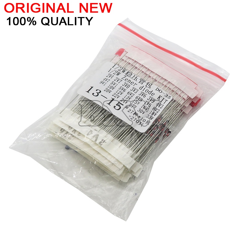 270PCS 0.5W Zener Diode Kit ชุด 1/2W 2V4-33V Zener Diode Pack 12V 18V 5V1 5V6 3V3 3V6 4V3 4V7 6V2 6V