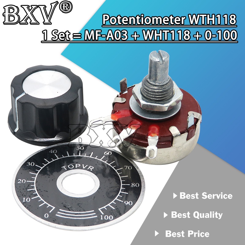 1 ชุด = 3PCS WTH118 DIY ชุดชิ้นส่วนใหม่ 2W 1A Potentiometer 1K 2.2K 4.7K 10K 22K 47K 100K 470K 1M MF