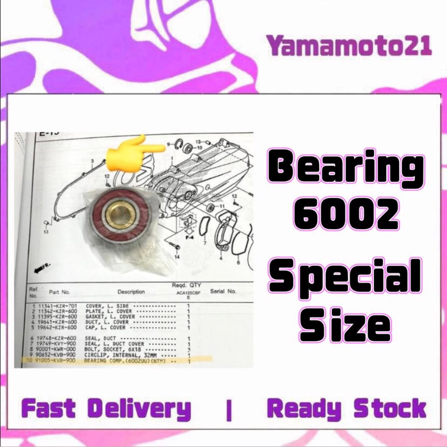 Bearing Comp 6002 Special Size ( 6002UU ) 91005-KVB-900 - ฝาครอบคลัชไอคอน - Vario 150 Vario150 Air B