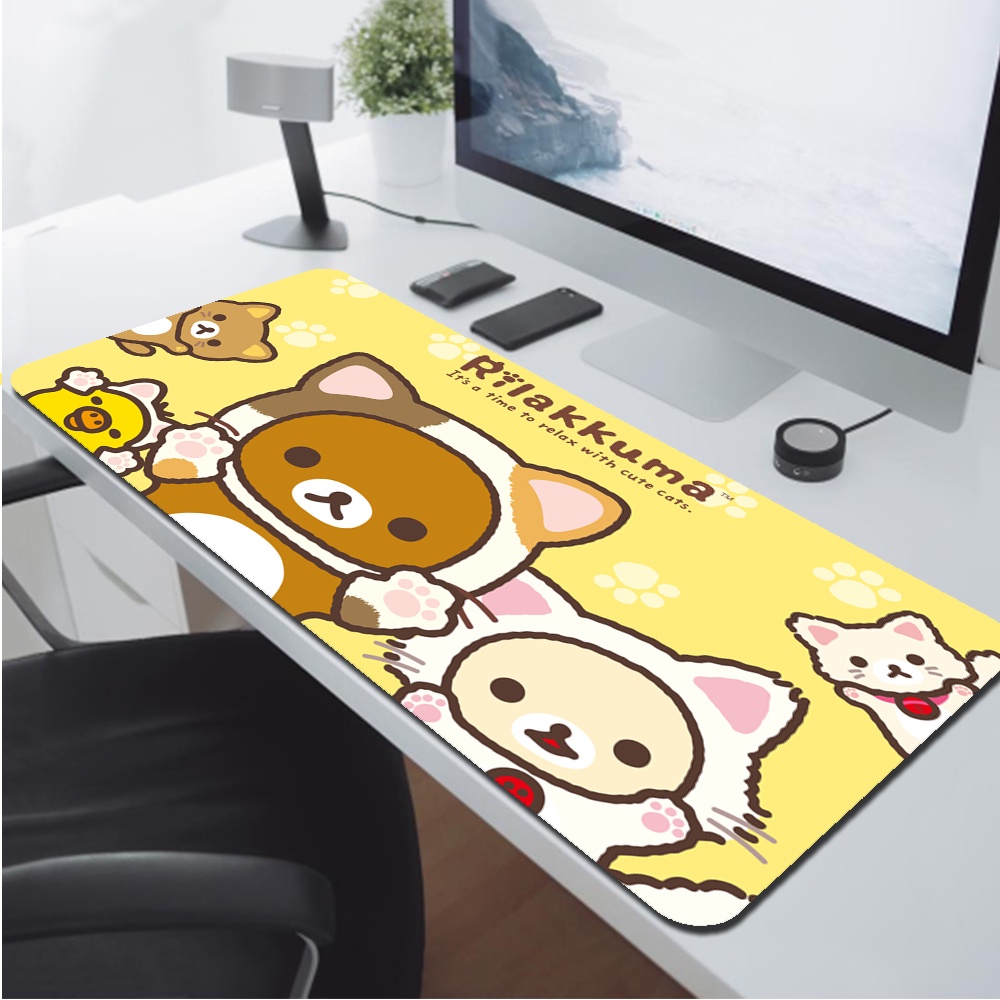 Korilakkuma Rilakkuma แผ่นรองเมาส์ Kawaii อุปกรณ์เสริมสําหรับเล่นเกมยาง PC Gamer แป้นพิมพ์คอมพิวเตอร์แผ่นรองโต๊ะ CS GO LOL Mousepad