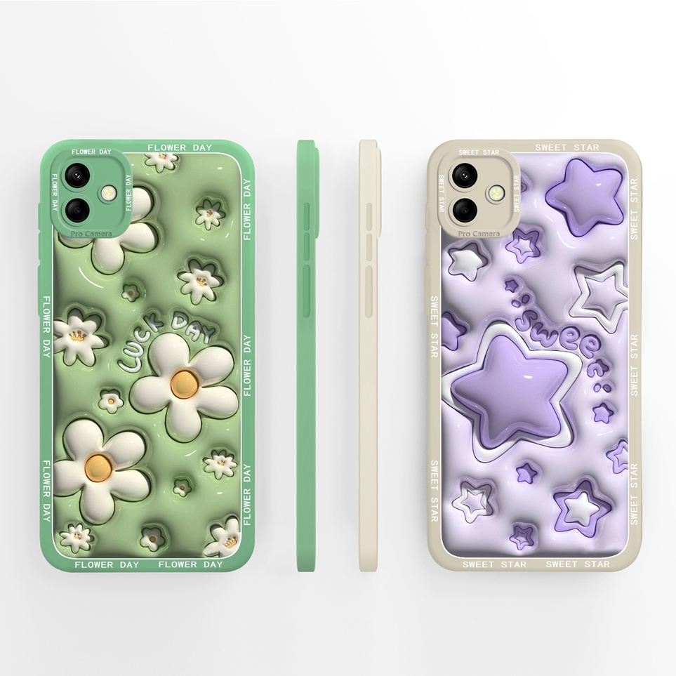 สําหรับ Samsung Galaxy A04 4G M04 A04E น่ารักสีม่วง Star Liquid ซิลิโคนนุ่มกันกระแทกกระเป๋าโทรศัพท์ส