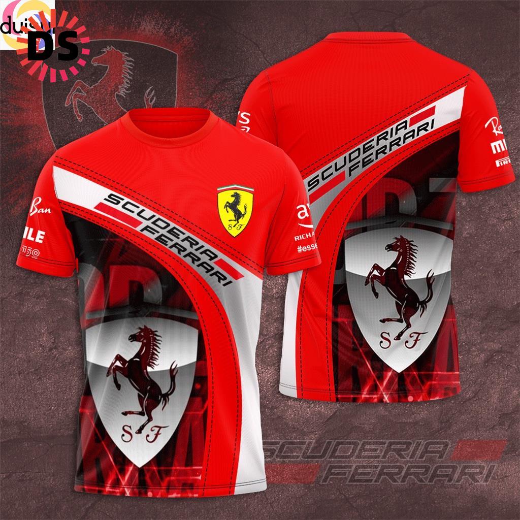 【duisui2】เสื้อยืดแขนสั้น พิมพ์ลายทีมแข่งรถ Scuderia Ferrari แฟชั่นฤดูร้อน สําหรับผู้หญิง และผู้ชาย