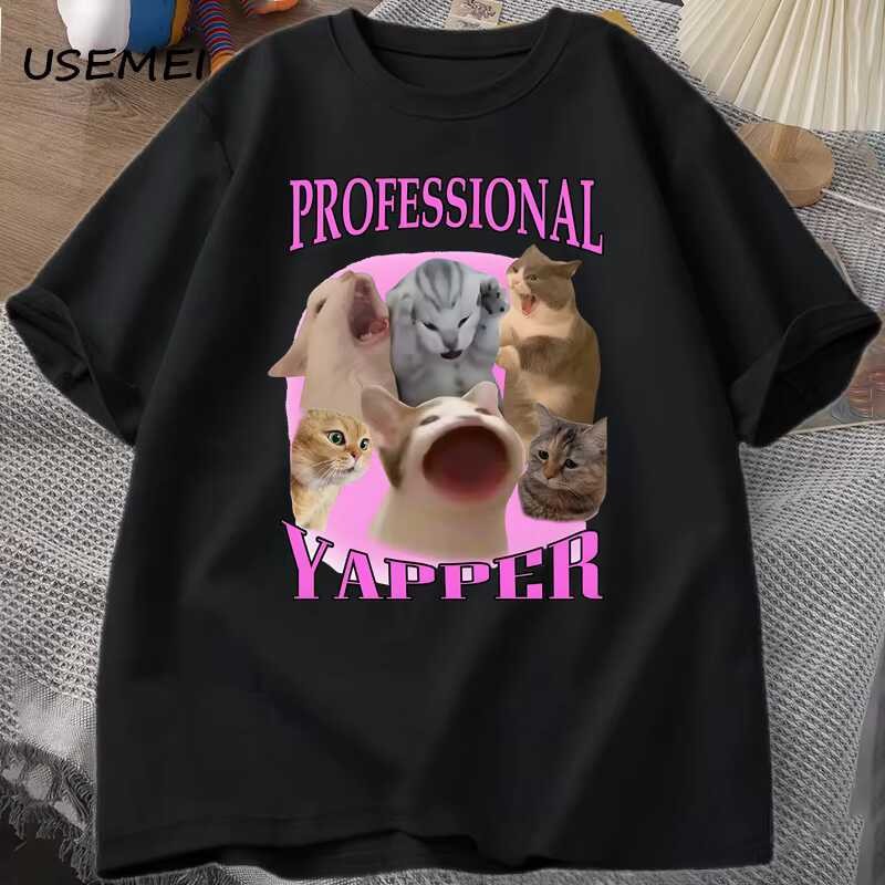 Professional Yapper Cat กราฟิก T เสื้อผู้หญิงผู้ชายผ้าฝ้ายแขนสั้นเสื้อยืด Casual O คอพิมพ์ Tshirt St