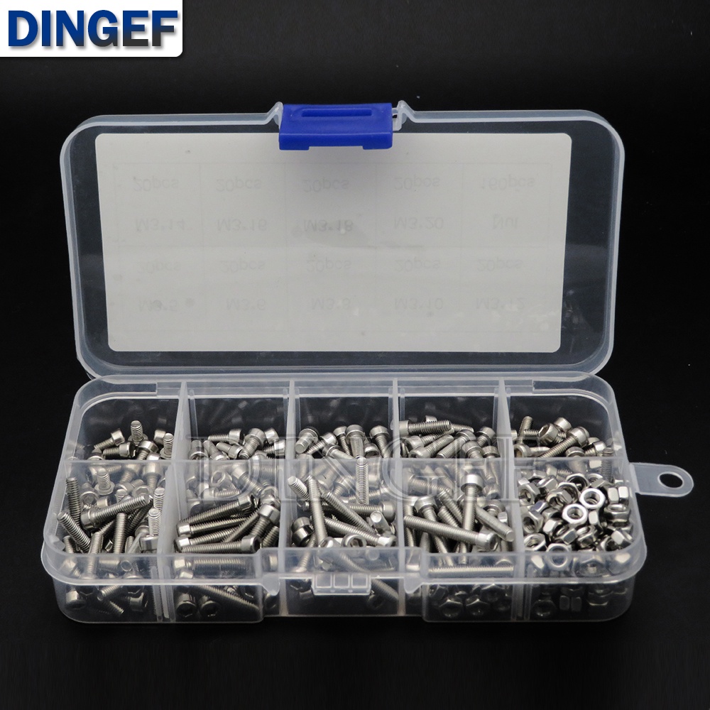 340PCS M3 M3x5 M3x6 M3x8 M3x10 M3x12 M3x14 M3x16 M3x20 สแตนเลสสตีล Hex ปุ่มซ็อกเก็ตสกรู Allen Nut As