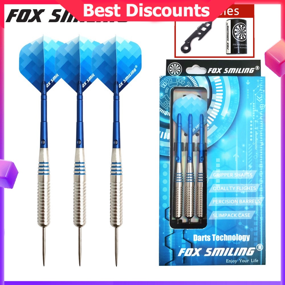Fox ยิ้ม 3PCS 24g Dart Pin ปลายเหล็กลูกดอก 48 มม.อลูมิเนียมเพลากรณี Pakcage, 3PCS เที่ยวบินสีฟ้าสีชมพูสี