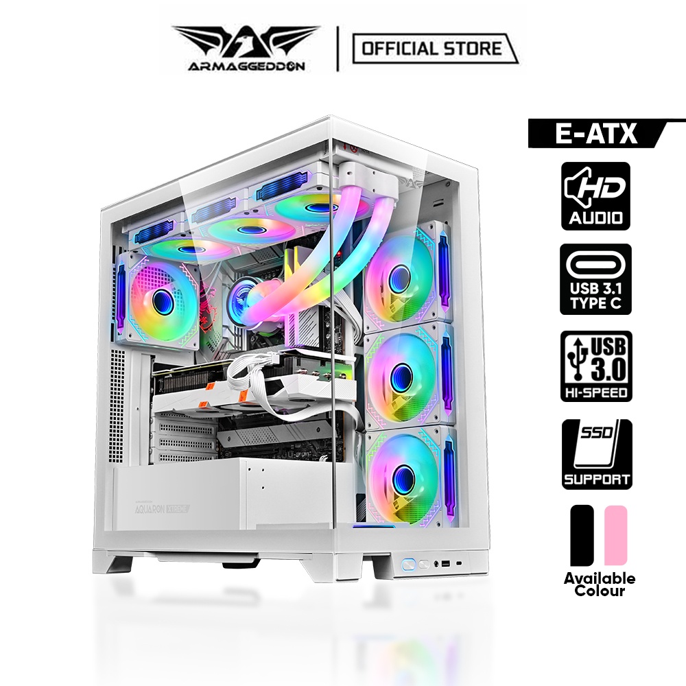 Armaggeddon Aquaron Xtreme EATX Transparent view Gaming Casing Chasic PC Case ฟรีพัดลม ARGB 4 ตัว