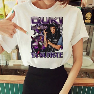 เสื้อยืด พิมพ์ลายการ์ตูน Duki สไตล์สตรีท สําหรับผู้หญิง 2000s