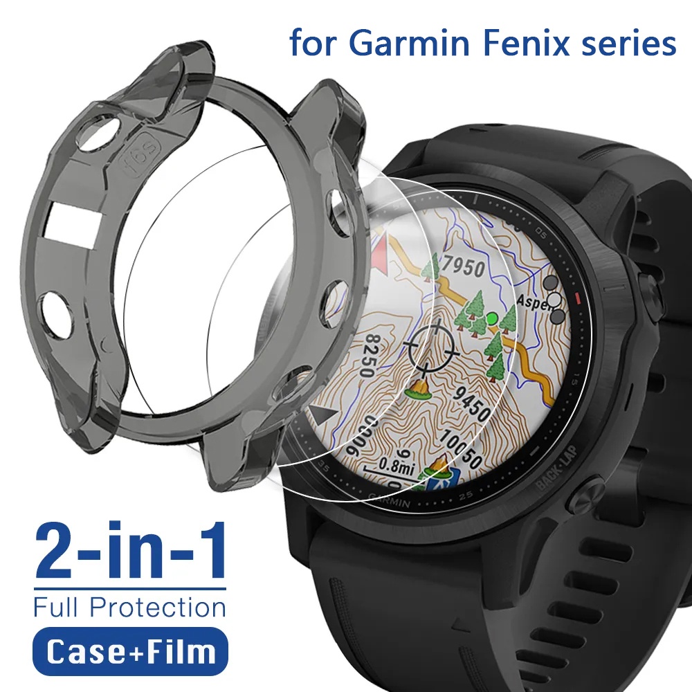 2-in-1 เคสป้องกัน + ตัวป้องกันหน้าจอ สําหรับ Garmin Fenix 7 7S 7X 6 6S 6X Pro 5 5S Smart Watch เคสซิ
