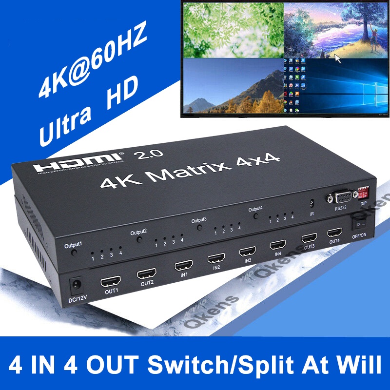 4k 60Hz True HDMI Matrix 4x4 HDMI 2.0 Matrix 2x4 4x2 Switch Splitter Video Converter RS232 / EDID 4 Monitor หรือ Dual Display